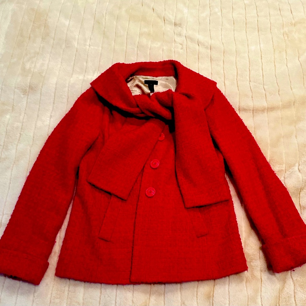 J Crew Hot Pink Boucle coat with built in scarf